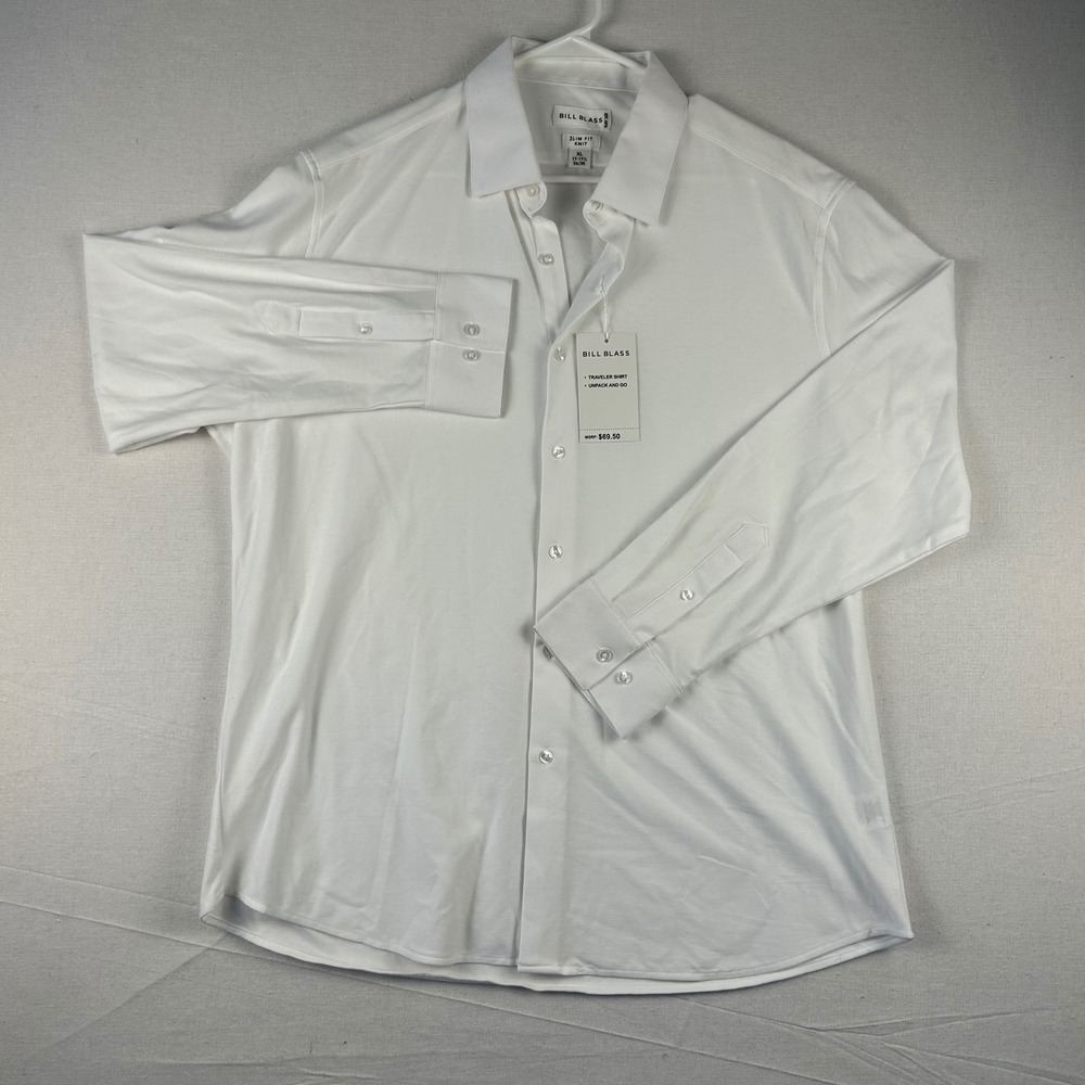 Bill Blass Mens XL White Traveler Shirt Stretch Knit Slim Fit NWT 17-17.5 34/35